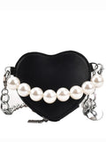 Heart Beading Shoulder Crossbody Bag Women's Pu Leather Handbag