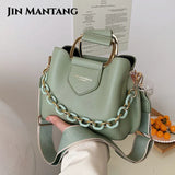 Women's Leather Bucket Bag Crossbody Chain Tote Handbag
