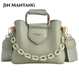 Women's Leather Bucket Bag Crossbody Chain Tote Handbag
