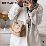 Women's Leather Bucket Bag Crossbody Chain Tote Handbag