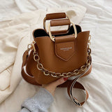 Women's Leather Bucket Bag Crossbody Chain Tote Handbag