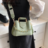 Women's Leather Bucket Bag Crossbody Chain Tote Handbag