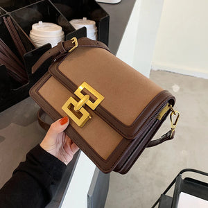 Small Square Crossbody Bag Lock Shoulder Bag PU Leather