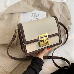 Small Square Crossbody Bag Lock Shoulder Bag PU Leather