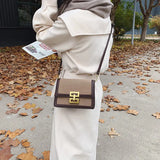 Small Square Crossbody Bag Lock Shoulder Bag PU Leather