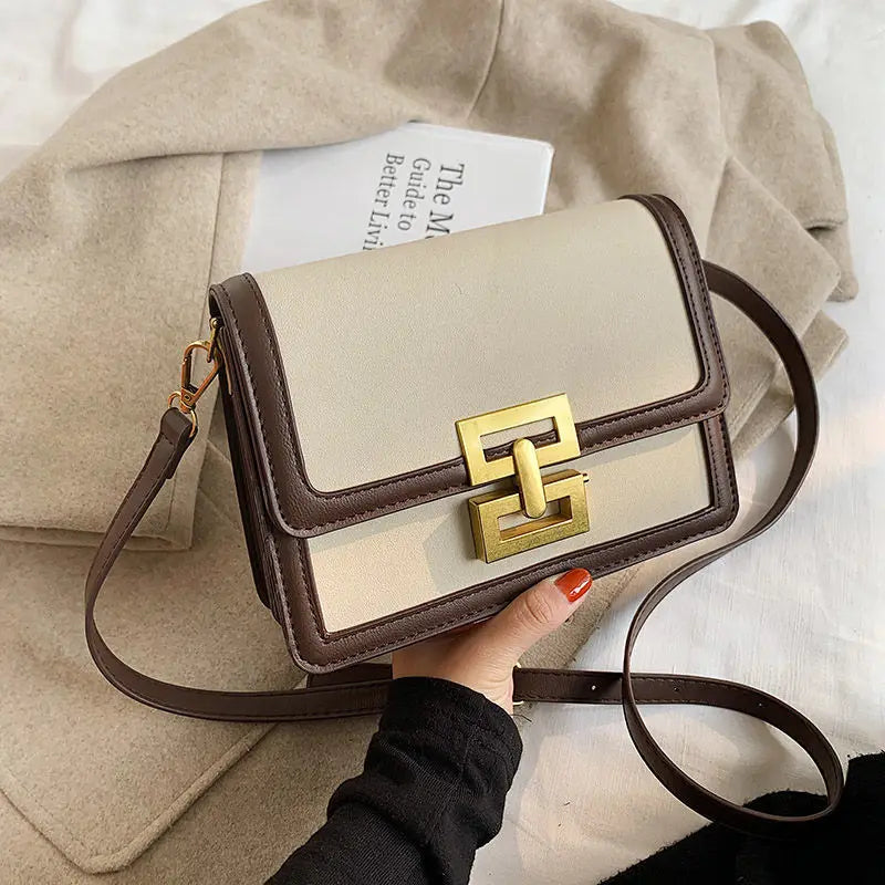 Small Square Crossbody Bag Lock Shoulder Bag PU Leather