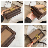 Small Square Crossbody Bag Lock Shoulder Bag PU Leather