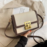 Small Square Crossbody Bag Lock Shoulder Bag PU Leather