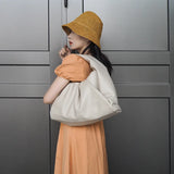 Big Half Moon Bag Ruched Shoulder Bag Soft PU Leather Top-handle Tote