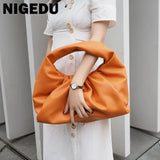 Big Half Moon Bag Ruched Shoulder Bag Soft PU Leather Top-handle Tote