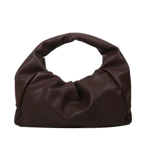 Big Half Moon Bag Ruched Shoulder Bag Soft PU Leather Top-handle Tote