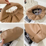 Big Half Moon Bag Ruched Shoulder Bag Soft PU Leather Top-handle Tote
