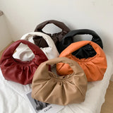 Big Half Moon Bag Ruched Shoulder Bag Soft PU Leather Top-handle Tote