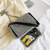 Bright Diamond Shoulder Bag Women PU Leather Chains Messenger Handbag
