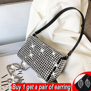 Bright Diamond Shoulder Bag Women PU Leather Chains Messenger Handbag
