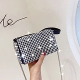 Bright Diamond Shoulder Bag Women PU Leather Chains Messenger Handbag