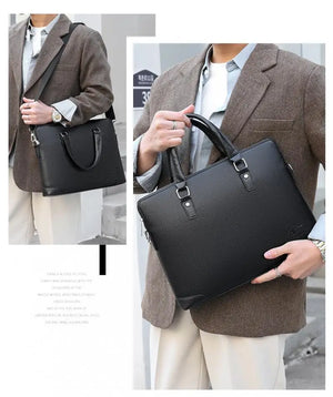 Men's Leather Business Briefcase Laptop Shoulder Bag