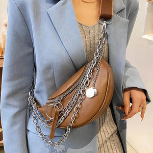 Leather Chain Waist Belt Bag Women Crossbody Chest Pack Phone Purse Fanny Pack