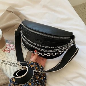 Leather Chain Waist Belt Bag Women Crossbody Chest Pack Phone Purse Fanny Pack