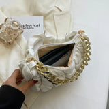 Embroidered Pleated Cloud Bag PU Leather Shoulder Purse