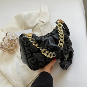 Embroidered Pleated Cloud Bag PU Leather Shoulder Purse