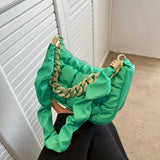 Embroidered Pleated Cloud Bag PU Leather Shoulder Purse