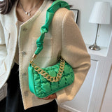 Embroidered Pleated Cloud Bag PU Leather Shoulder Purse