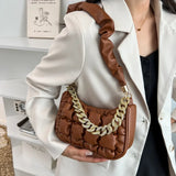 Embroidered Pleated Cloud Bag PU Leather Shoulder Purse