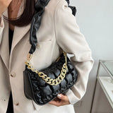 Embroidered Pleated Cloud Bag PU Leather Shoulder Purse