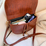Crocodile Pattern Crossbody Bag PU Leather Half Round Messenger Shoulder Bag