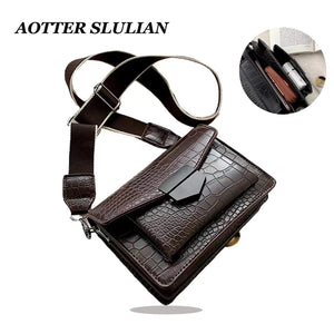Crocodile Striped Crossbody Shoulder Bag Women Leather Messenger Handbag