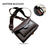 Crocodile Striped Crossbody Shoulder Bag Women Leather Messenger Handbag
