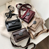 Crocodile Striped Crossbody Shoulder Bag Women Leather Messenger Handbag
