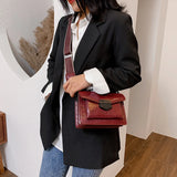 Crocodile Striped Crossbody Shoulder Bag Women Leather Messenger Handbag