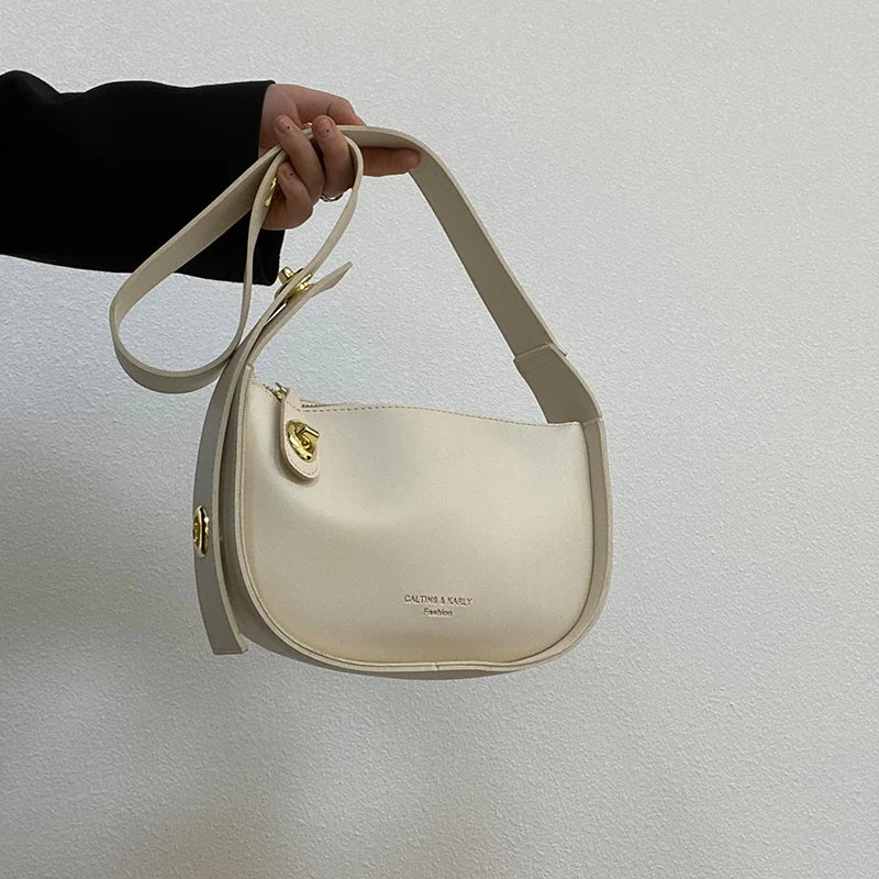 Texture Pu Leather Crossbody Bag Wide Straps Handbags