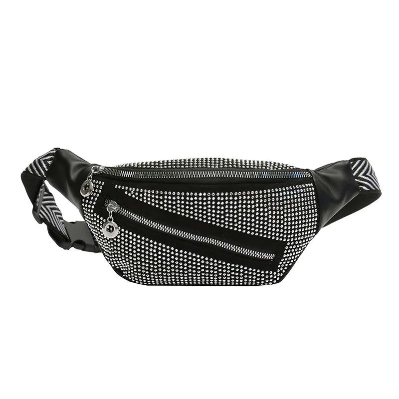 Crystal Diamonds PU Leather Waist Bag Fanny Pack