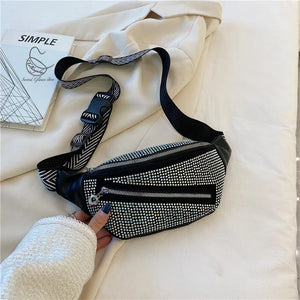 Crystal Diamonds PU Leather Waist Bag Fanny Pack