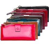 RFID Leather Female Wallets in Dark Rose Red