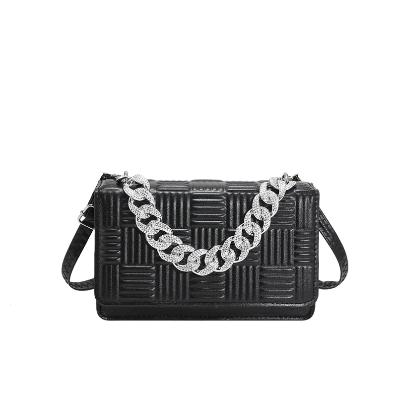 Crack Print Silver Chain Shoulder Bag