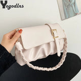 Women's PU Leather Shoulder Bag Pleated Crossbody Handbag