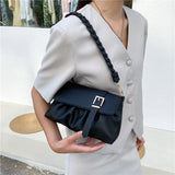 Women's PU Leather Shoulder Bag Pleated Crossbody Handbag