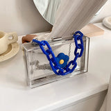 Summer Flowers Acrylic Box Hand Purse Women Shoulder Crossbody Bag