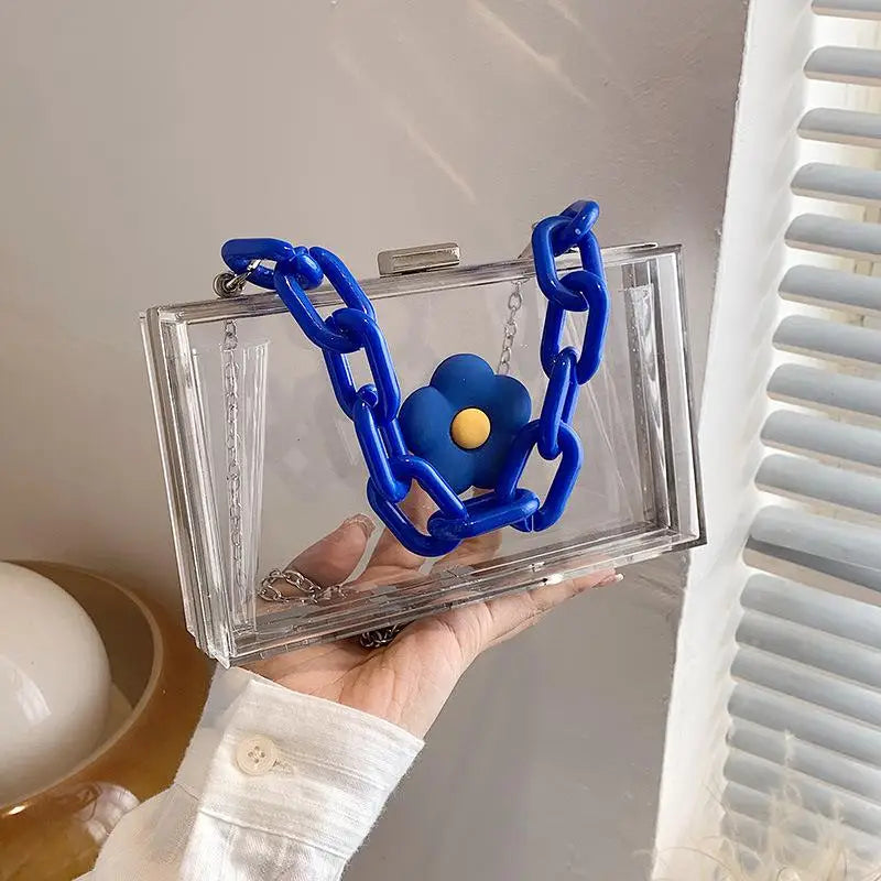 Summer Flowers Acrylic Box Hand Purse Women Shoulder Crossbody Bag