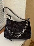 Flower Print Shoulder Crossbody Bag for Women Chain Strap Travel Tote