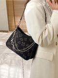 Flower Print Shoulder Crossbody Bag for Women Chain Strap Travel Tote