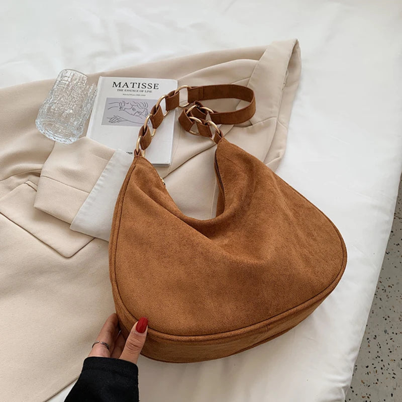 Retro Suede Bucket Bag, Large-capacity Shoulder Bag