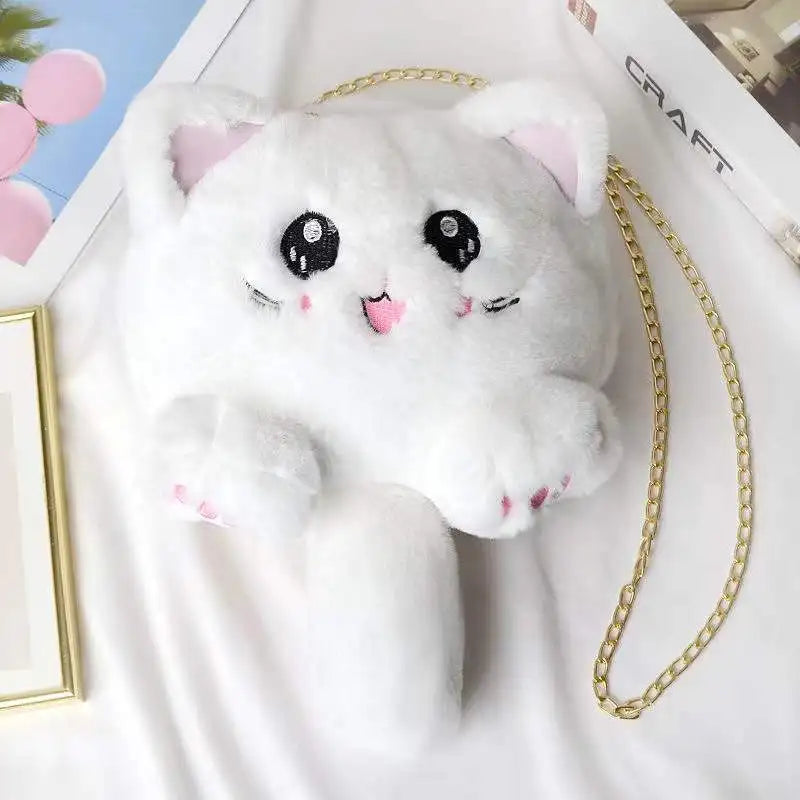 Plush Cat Bag with Long Tail - Female Diagonal Chain Backpack
