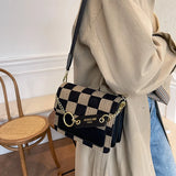Plaid One Shoulder Crossbody Bag Retro Style Handbag