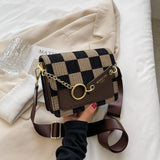 Plaid One Shoulder Crossbody Bag Retro Style Handbag