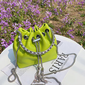 Pink Bucket Handbag Crossbody Shoulder Bag Evening Purse for Women